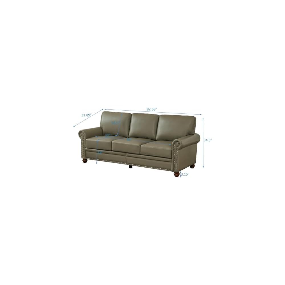 KEIKI 82.68" Chesterfield Sofa, Retro Style Upholstered Faux Leather PU Couch with Storage Space, Rolled Arm, Nailhead for Living Room Bedroom Office Apartment, Gray
