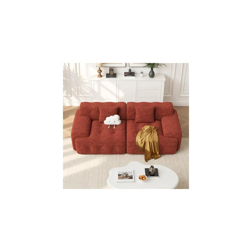 83" Boneless Loveseat Sofa in a Box, Modern Small Couch No Assembly Required, Comfy Deep Seat Cloud Couches for Living Room, Bedroom, Apartment, Red Brown1 PCS