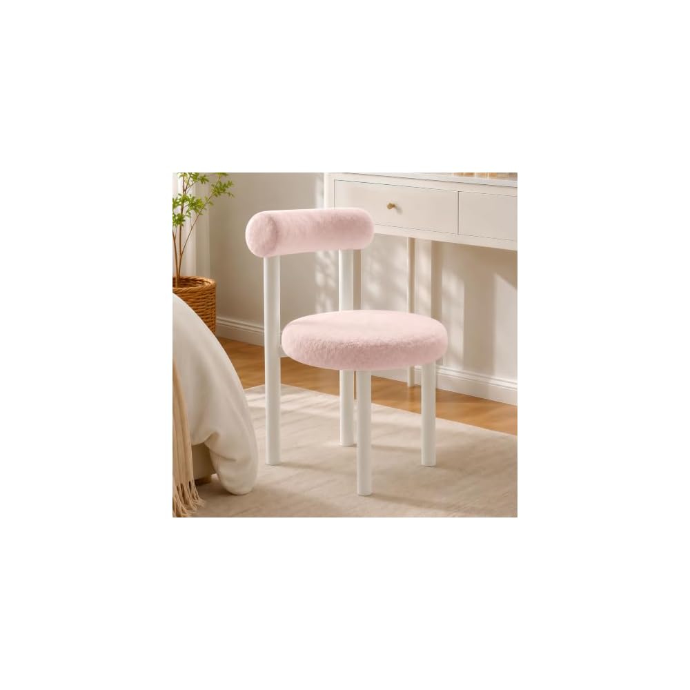 Small Armless Desk Chair with Back, Teddy Fabric Vainty Chair
