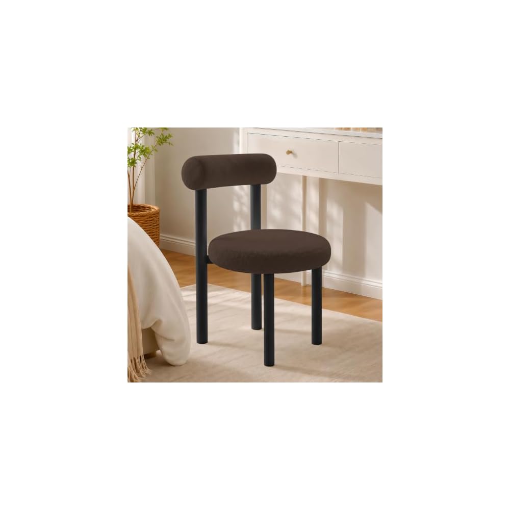 Small Armless Desk Chair with Back, Teddy Fabric Vainty Chair