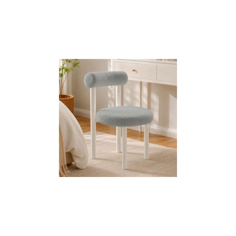 Small Armless Desk Chair with Back, Teddy Fabric Vainty Chair