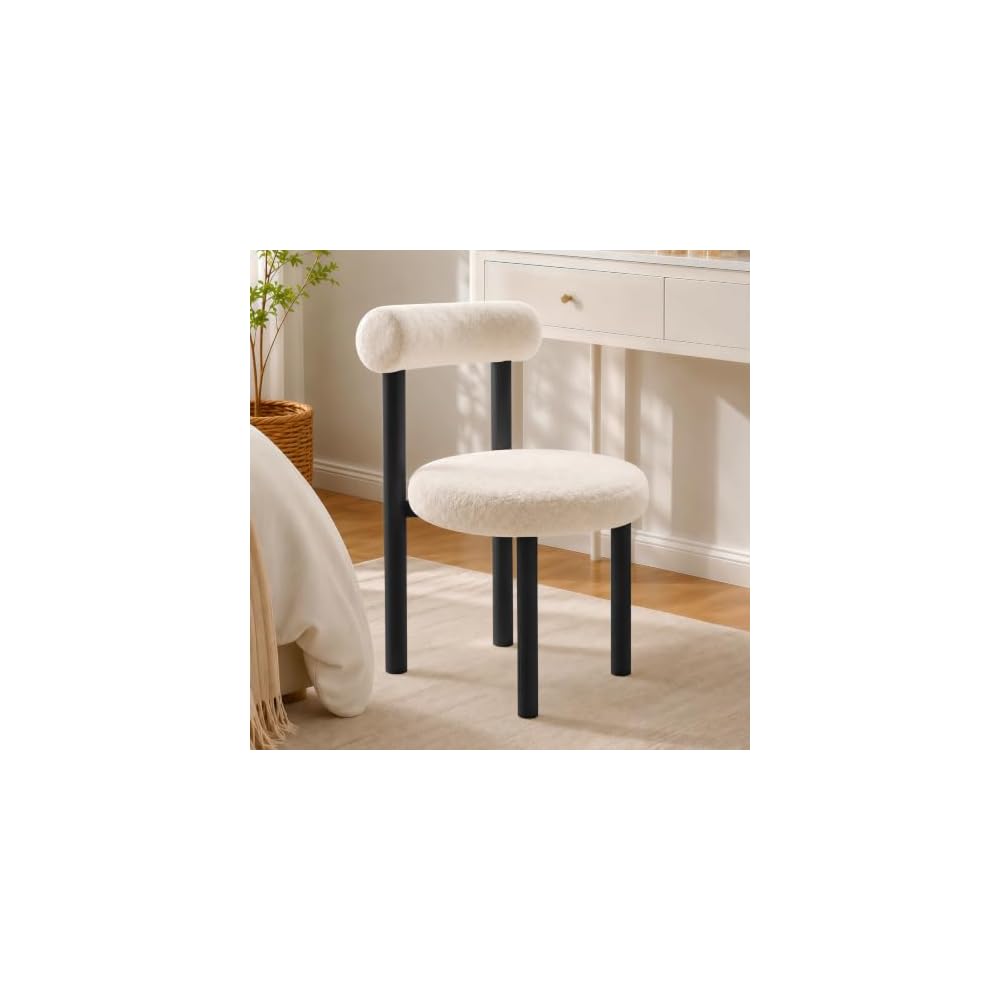 Small Armless Desk Chair with Back, Teddy Fabric Vainty Chair