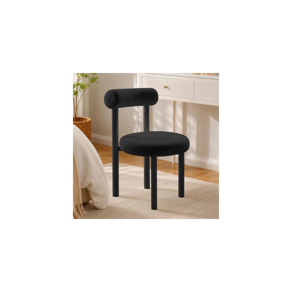 Small Armless Desk Chair with Back, Teddy Fabric Vainty Chair
