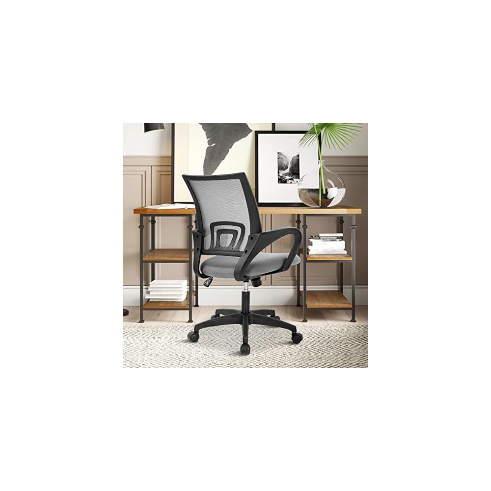 FLL Ergonomic Adjustable Office Chair Mesh Computer Desk Executive Task Chair Adjustable Height,Swivel Computer Mesh Chair Task Chair Lumbar Support Armrest for Home Office,Grey, 19 x 20 x 38 inches