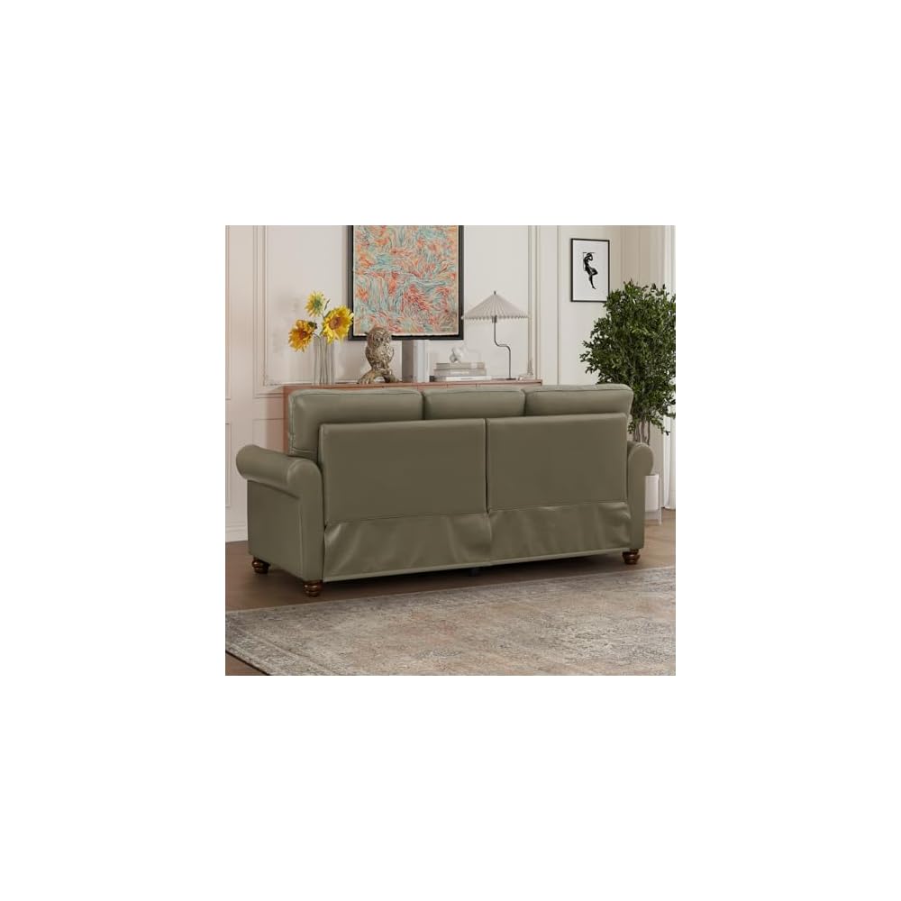 KEIKI 82.68" Chesterfield Sofa, Retro Style Upholstered Faux Leather PU Couch with Storage Space, Rolled Arm, Nailhead for Living Room Bedroom Office Apartment, Gray