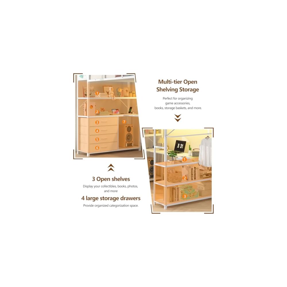 CSZZD White Loft Bed Twin Size with U-Shaped Desk and Upholstered Headboard