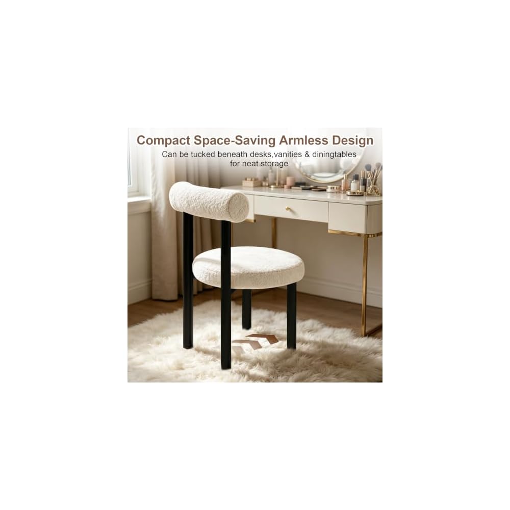 Small Armless Desk Chair with Back, Teddy Fabric Vainty Chair