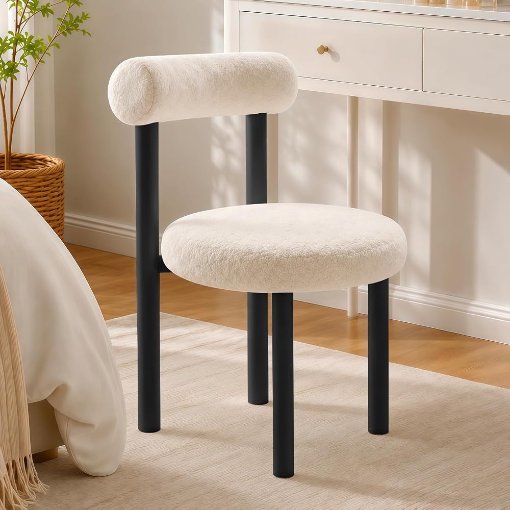 Small Armless Desk Chair with Back, Teddy Fabric Vainty Chair