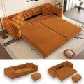 97.7" King Pull Out Sofa Bed, Velvet Chesterfield Sleeper Sofa Couch, 3 in 1 Convertible Tufted Futon Couches with Ottoman for Living Room, Small Space, Apartment, Office, Bedroom, Orange